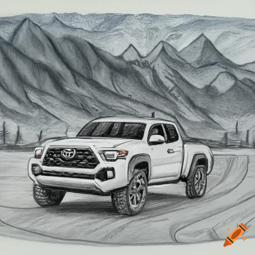 Toyota pencil drawing on a scenic road on Craiyon