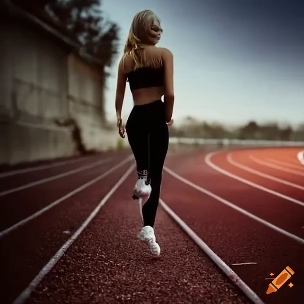 rear view of a girl running on a track
