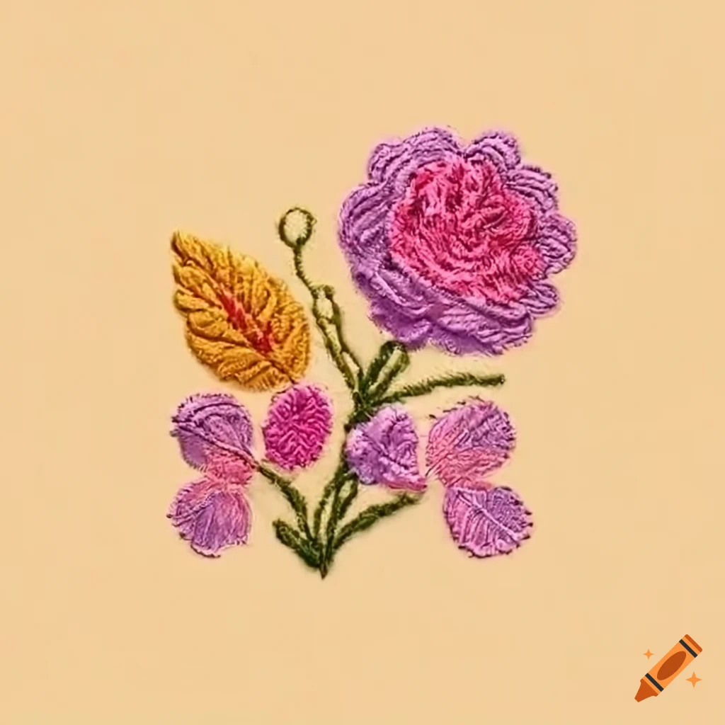 Embroidered flowers and leaves design