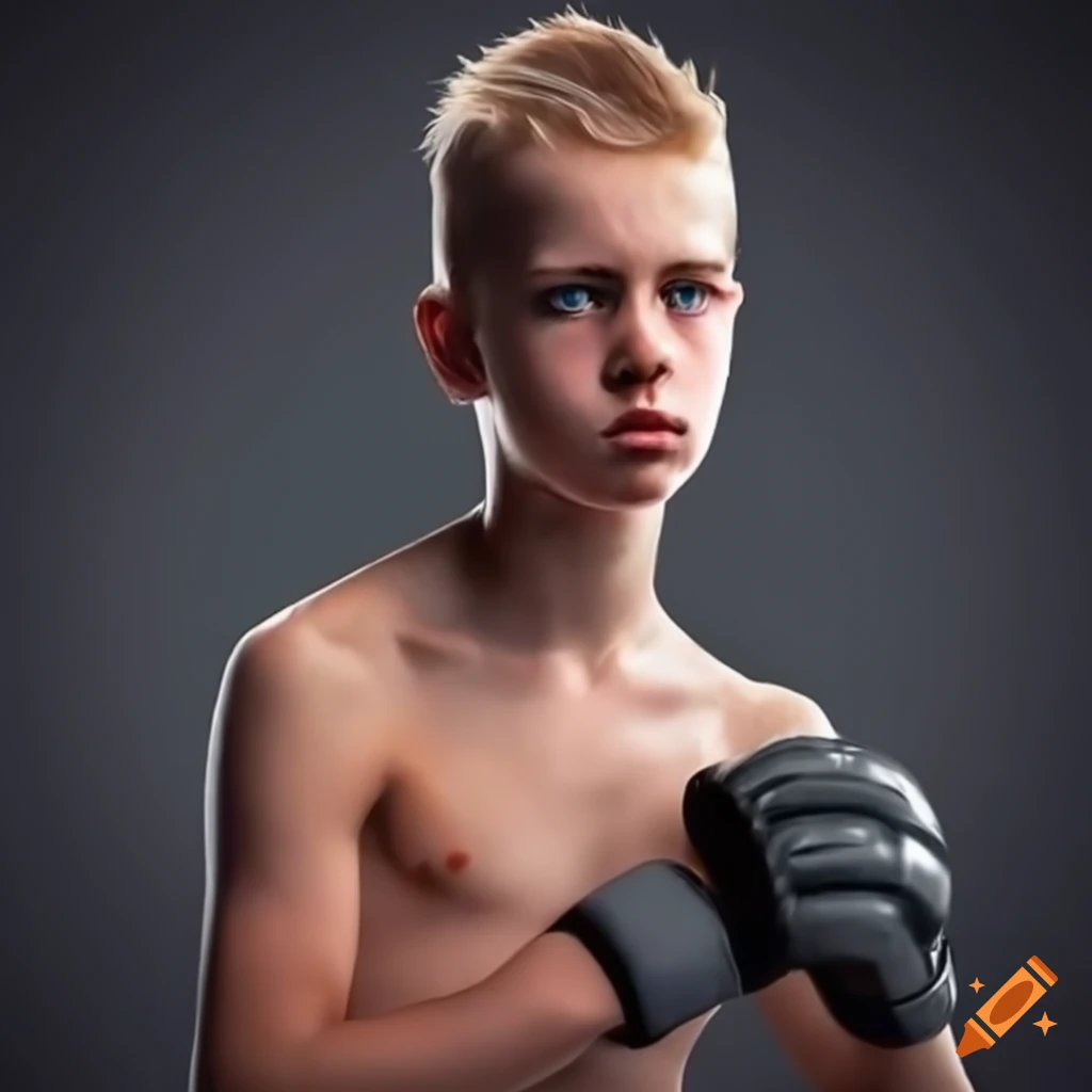 portrait of a young blonde MMA fighter with blue eyes