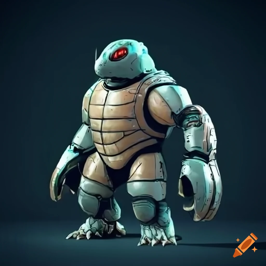 Franklin the turtle kaiju cyborg in futuristic armor