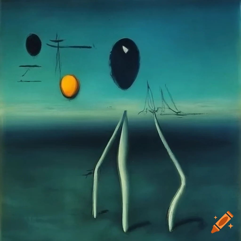 Surreal hellish landscape painting by yves tanguy on Craiyon