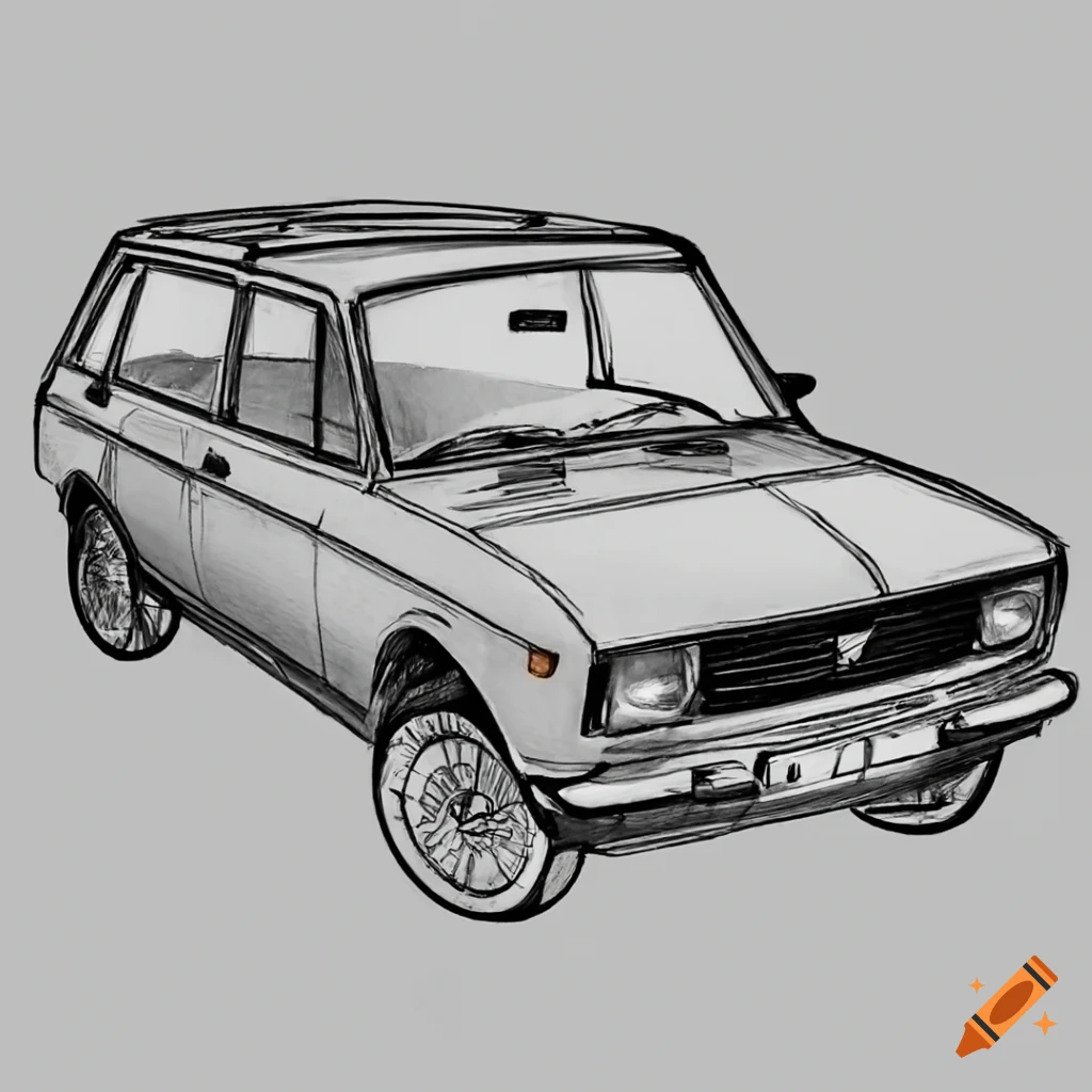Sketch of a detailed zastava yugo station wagon on Craiyon