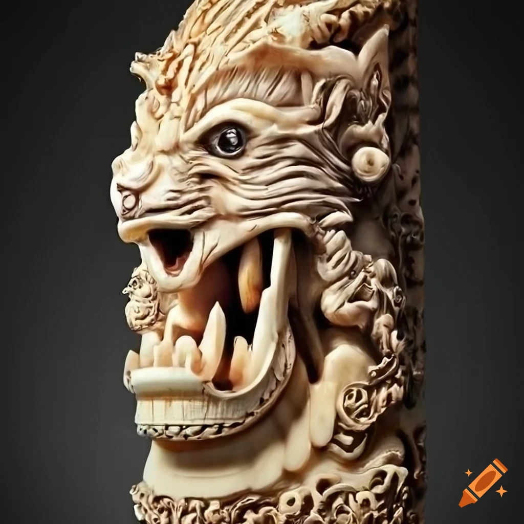 Ivory 'Architectural Stave carving' depicting a moth werewolf