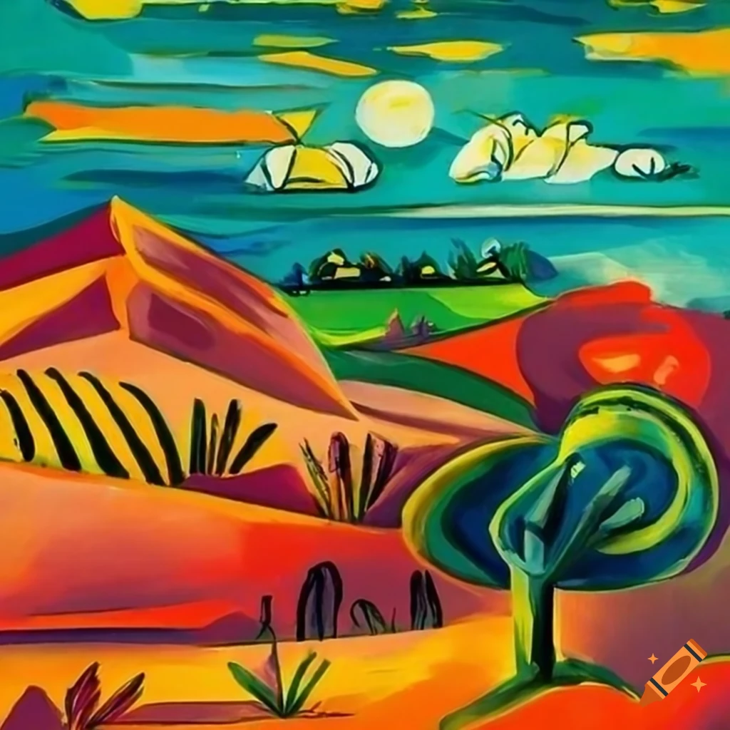 Picassostyle landscape painting on Craiyon