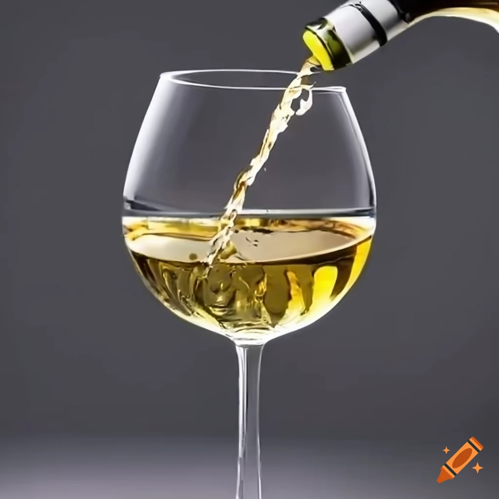 Luxurious pouring of white wine into a glass on Craiyon