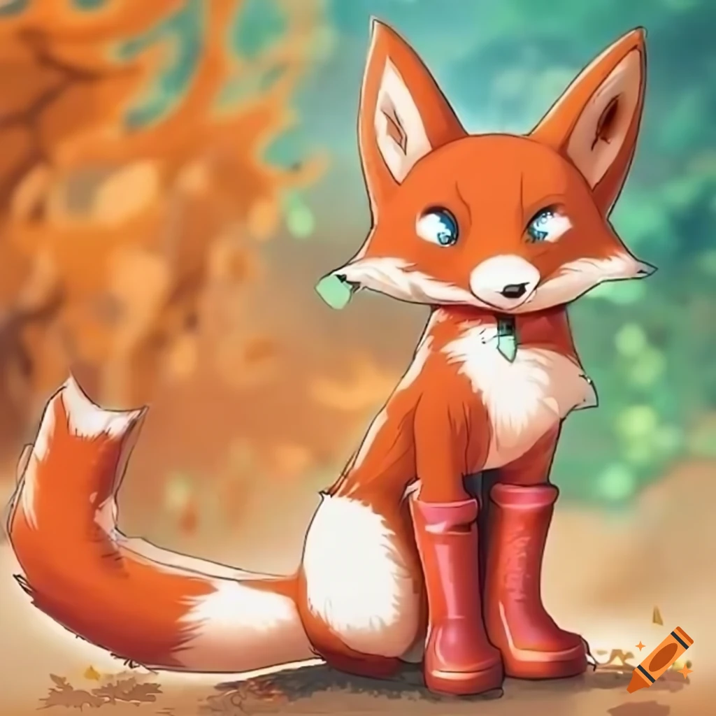 cute anime fox wearing wellies