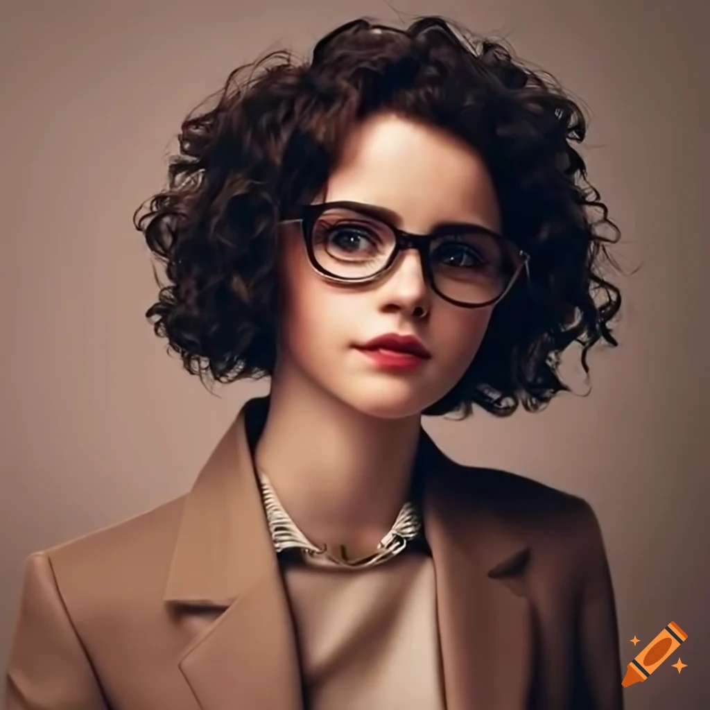 portrait of a young Jewish woman with black curly hair and glasses