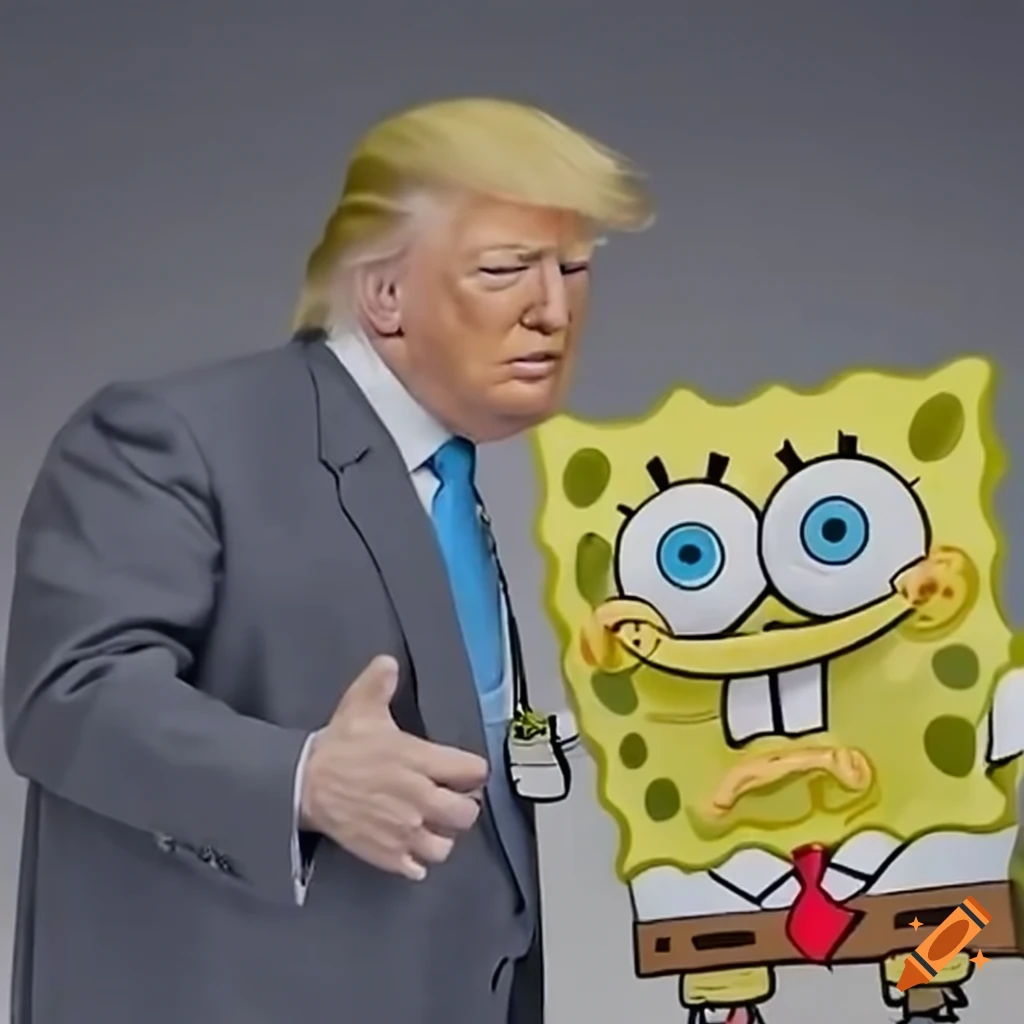 Donald trump and spongebob together in a meme on craiyon