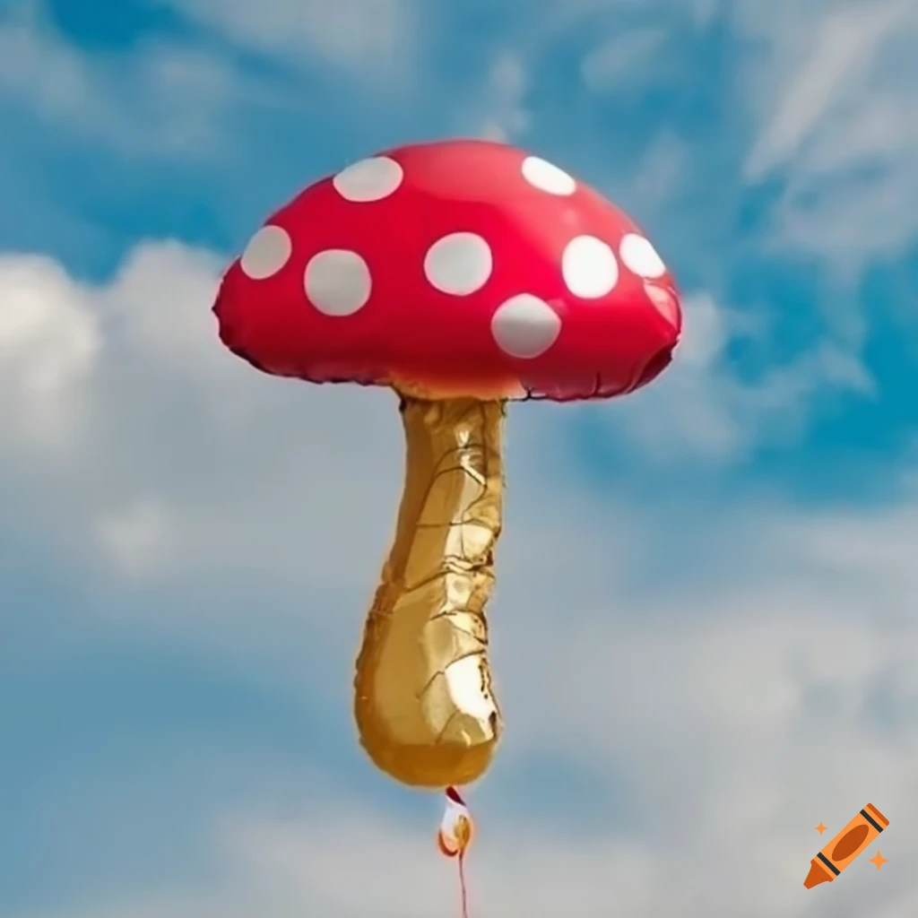 colourful mushroom shaped foil balloon in the sky