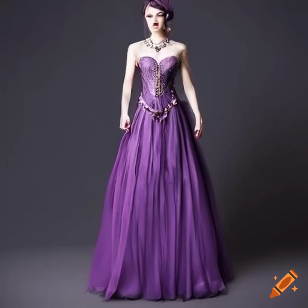 elegant purple steampunk-inspired evening gown