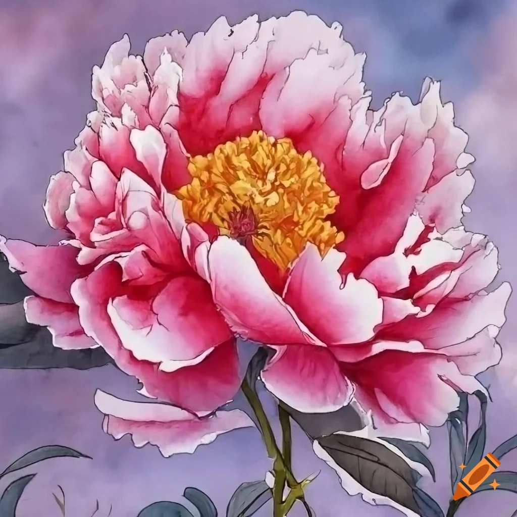 detailed watercolor painting of a peony on a white backdrop