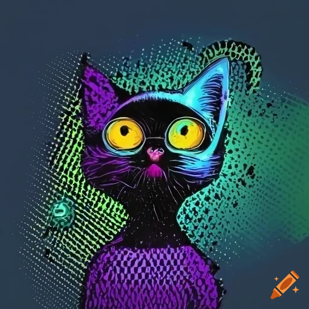 pop art cartoon of a black cat in space