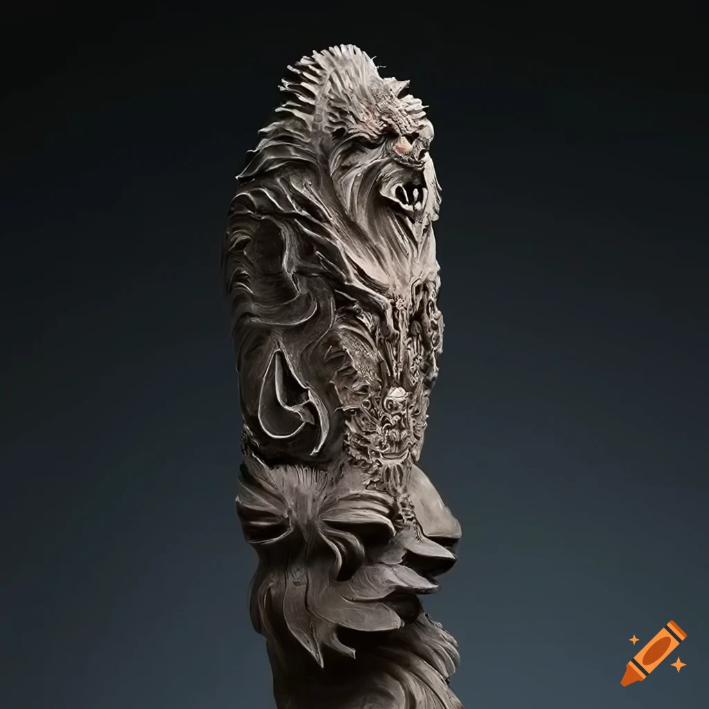 detailed sapphire carving with moth werewolf motif