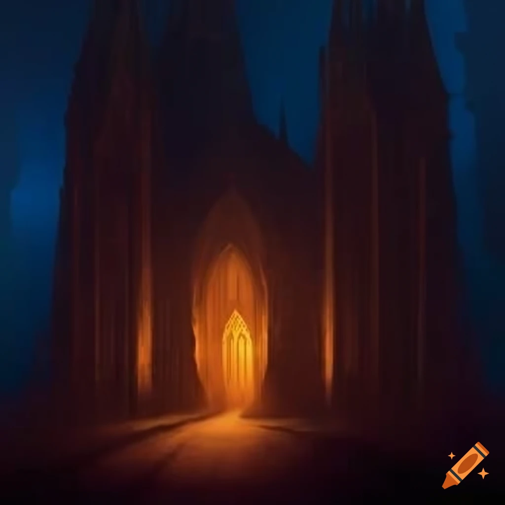 concept art of glowing cathedrals in alien landscape