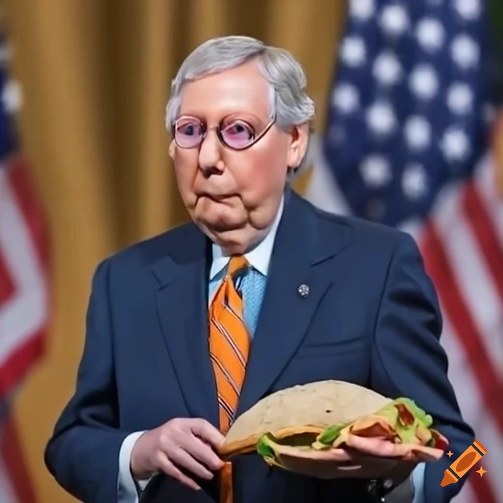 satirical image of Mitch McConnell holding a taco