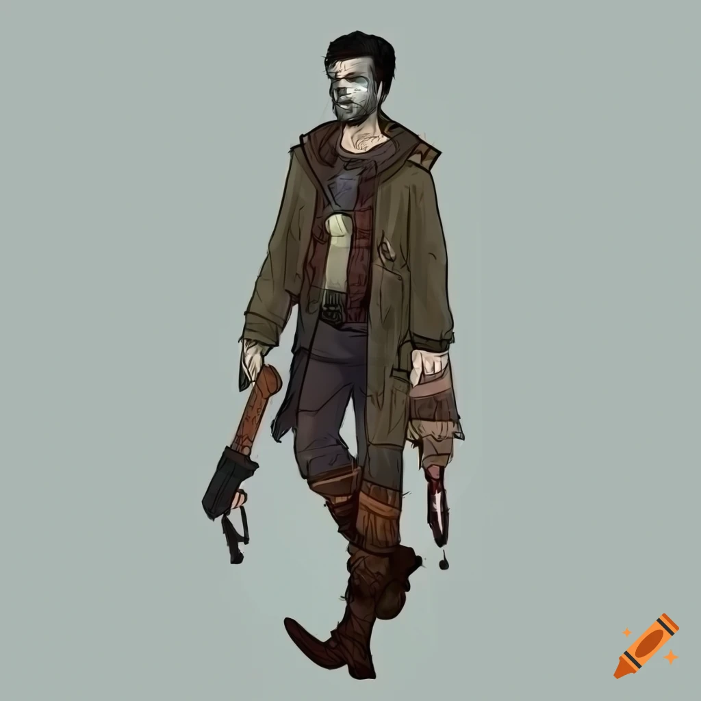 Detailed design of a male survivor in a zombie apocalypse