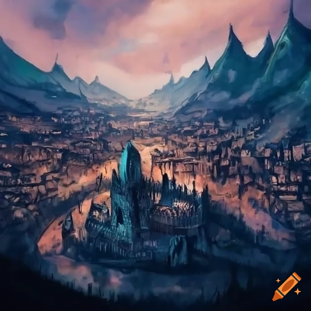 Image of a medieval city nestled among mountains on Craiyon