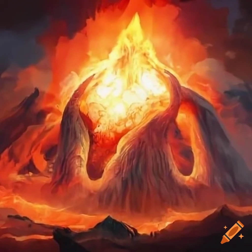 Epic artwork of a dragon breathing fire in a volcano on Craiyon