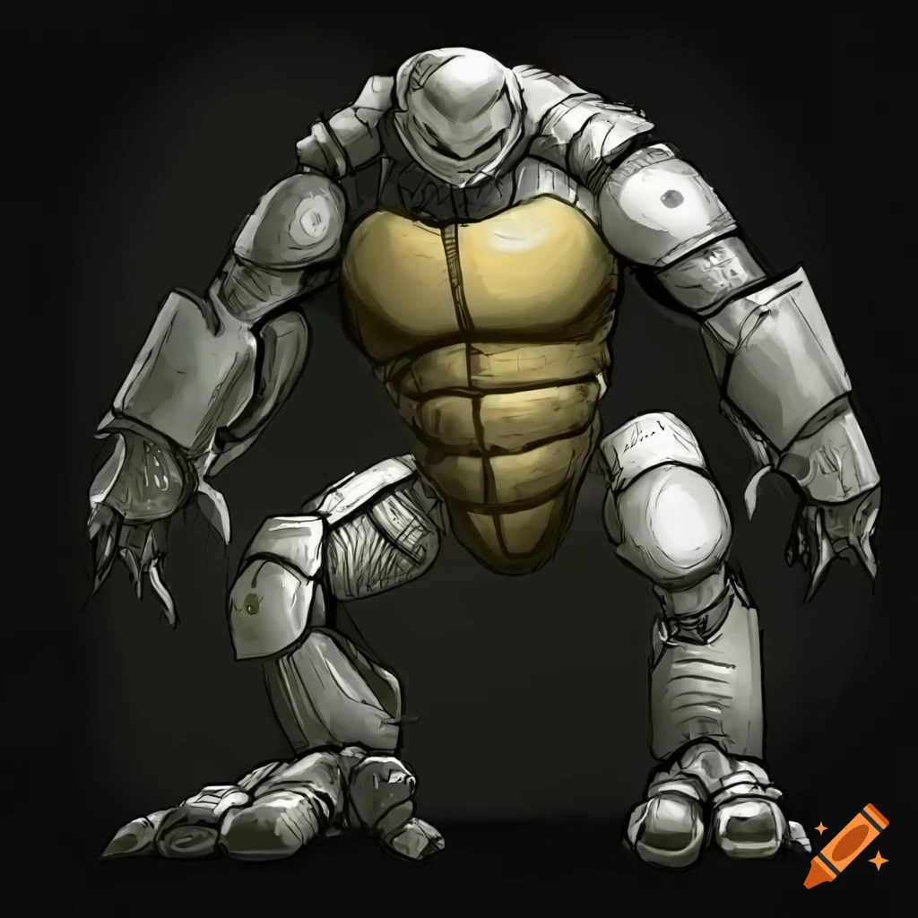 illustration of a white cyborg turtle named Franklin