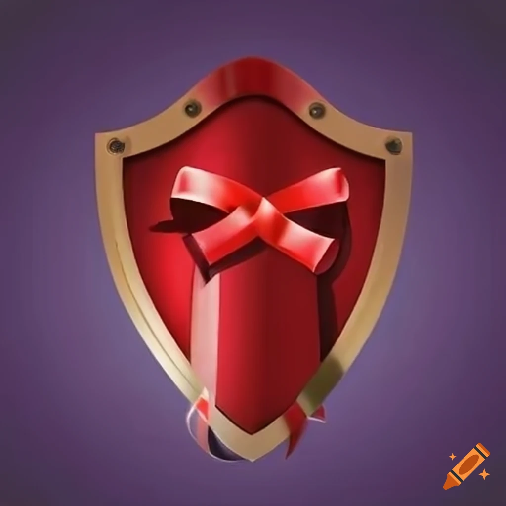 red ribbon on a shield