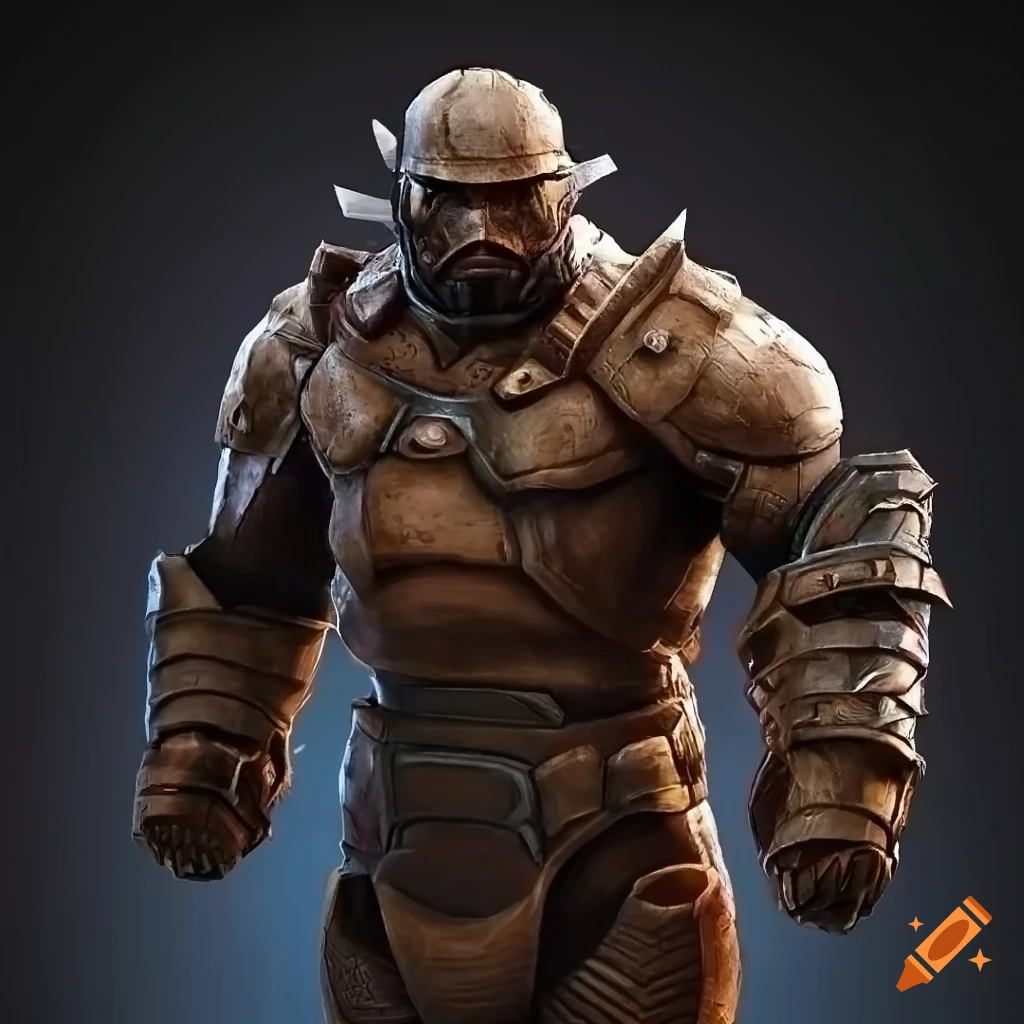 photorealistic depiction of a rusted ABC warrior golem