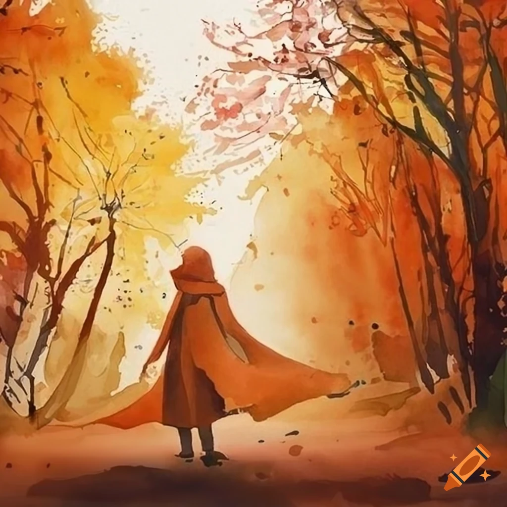watercolor-painting-of-a-girl-walking-in-autumn-leaves-at-night-on-craiyon