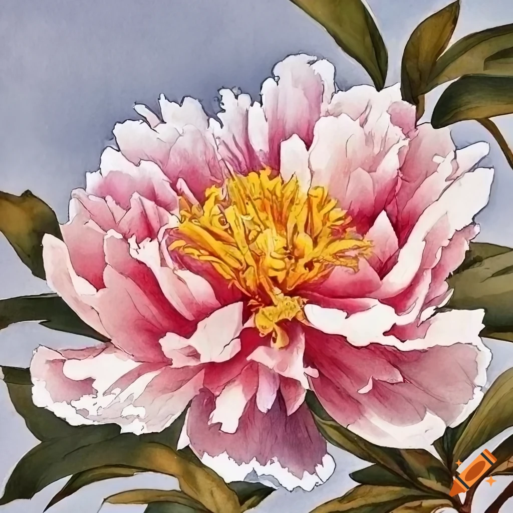 detailed watercolor painting of a peony
