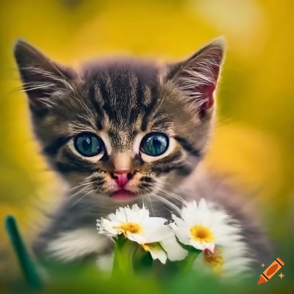 Kitten in a flower bed on Craiyon