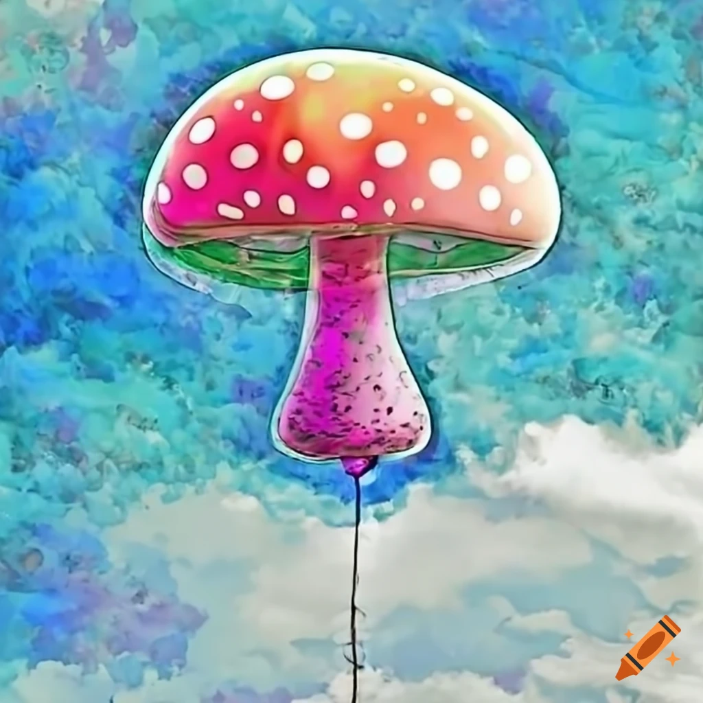 colourful mushroom-shaped balloon in the sky