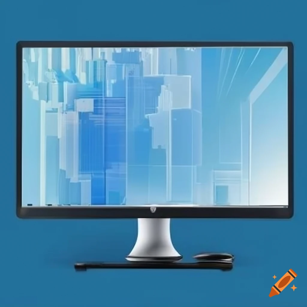 Monitor screen showing websites in white and blue colors on Craiyon