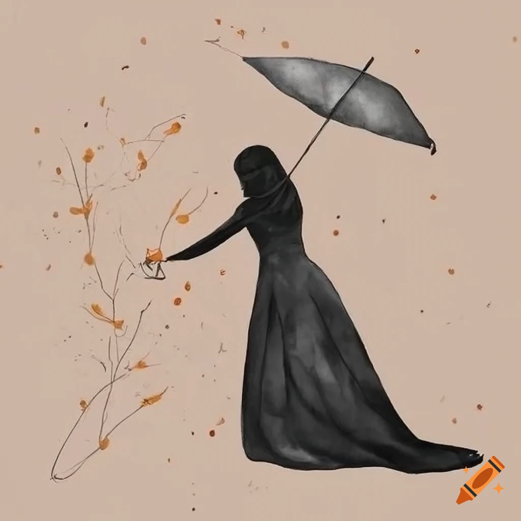 Drawing Painting Sadness Illustration, Girl under umbrella, fashion Girl,  umbrella, orange png | PNGWing