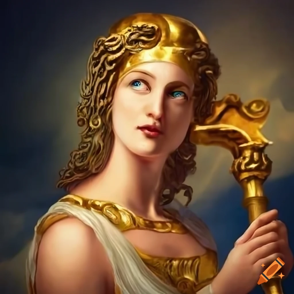 Colorful depiction of the greek goddess athena with helmet and owl on  Craiyon