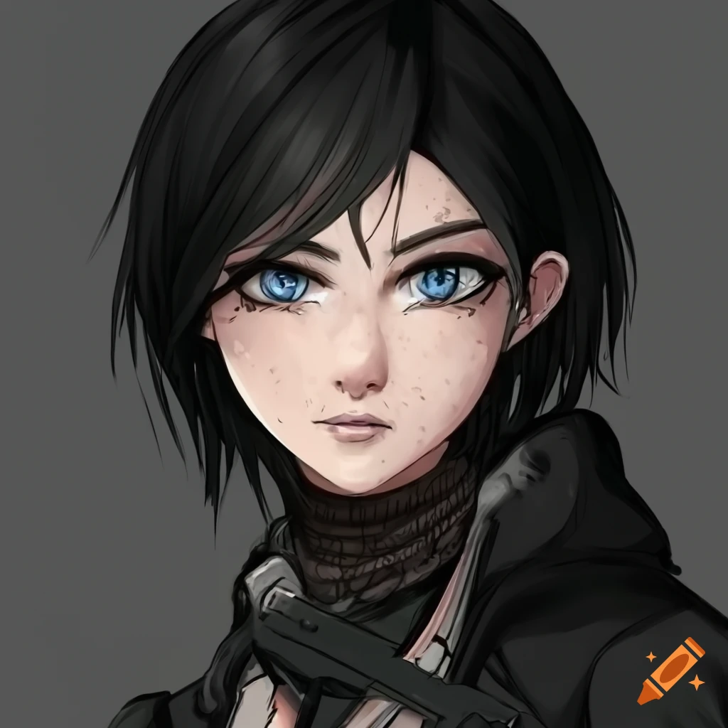 manga-style female rogue with black hair and blue eyes