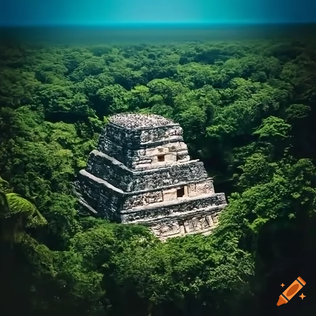 Top view of hidden mayan ruins in the jungle on Craiyon