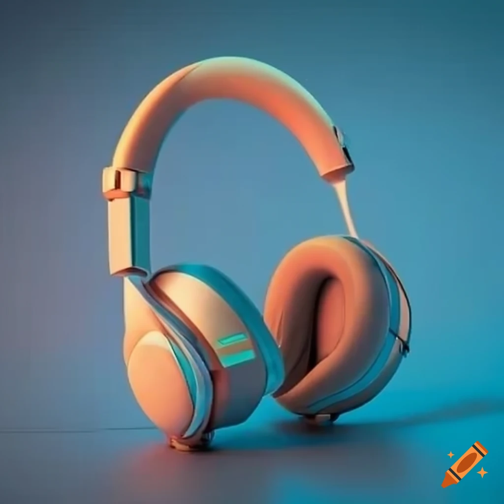 futuristic headphones on blue table