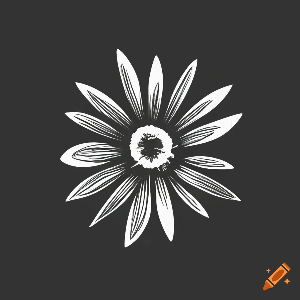 minimalistic black and white glyph of a wildflower