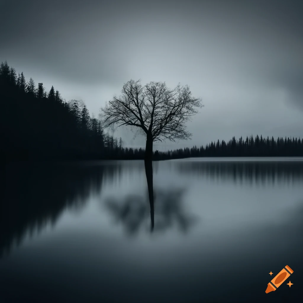 solitary tree in the middle of a lake