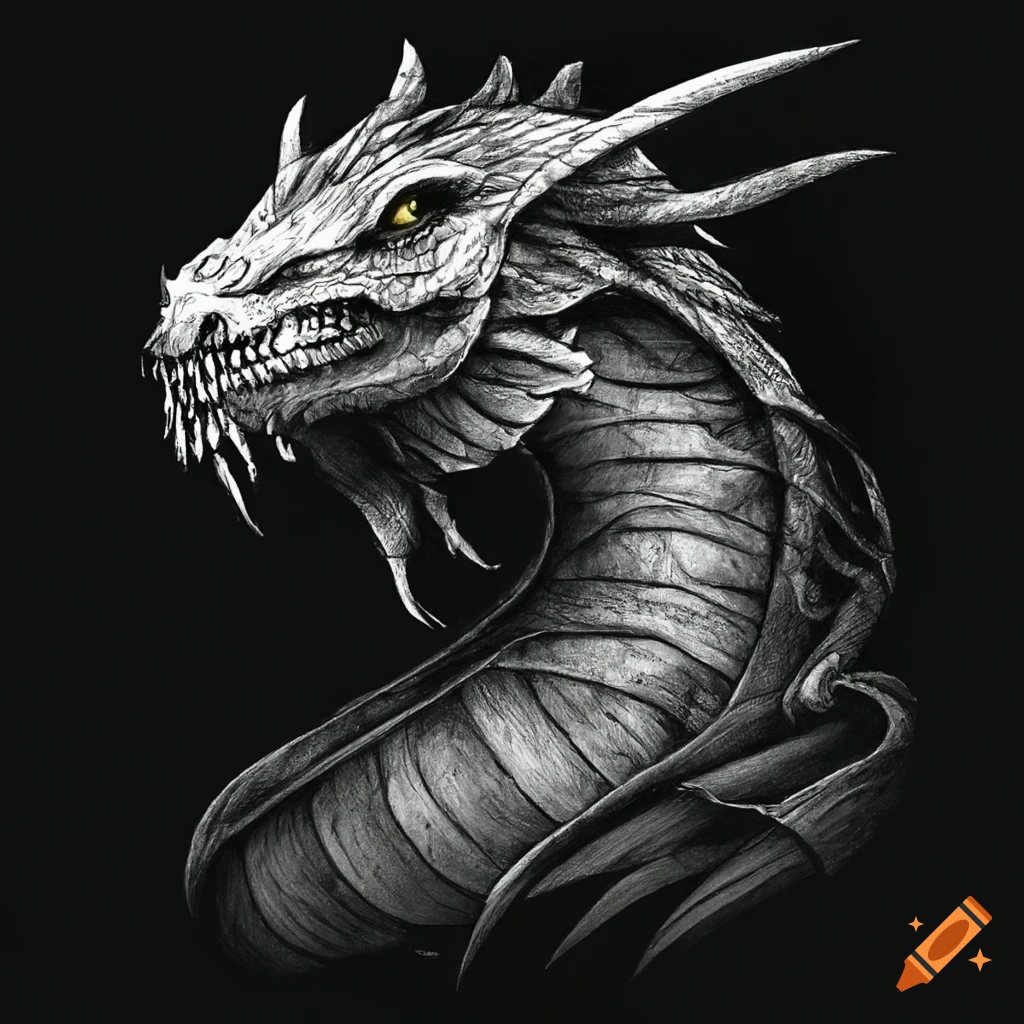 dragon head drawing in pencil