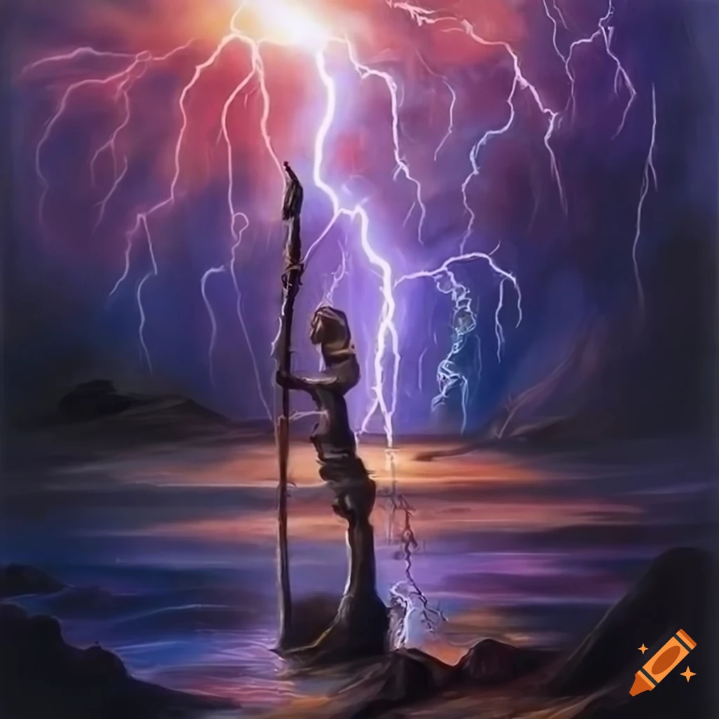fantasy oil painting of a lightning rod pole