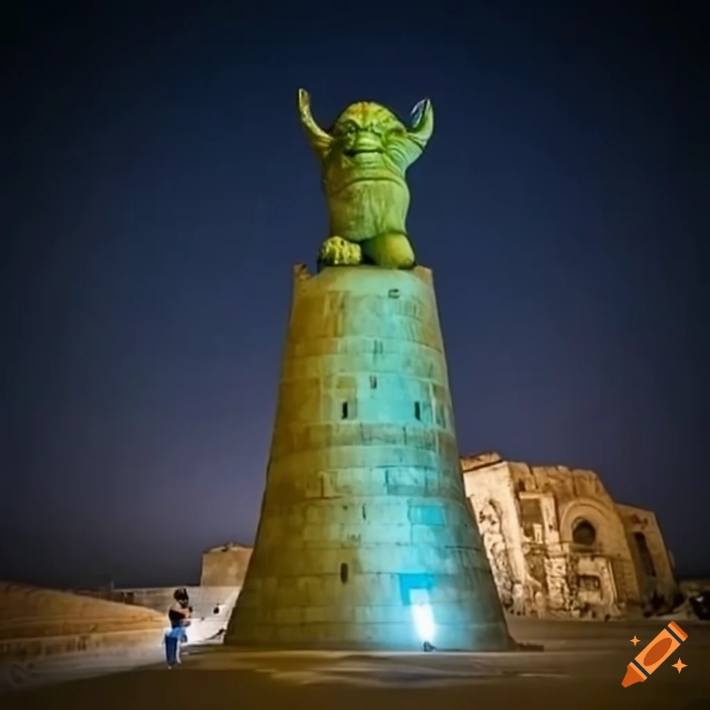 Yoda sculpture in a famous landmark on Craiyon