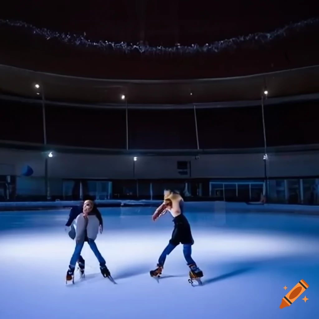 Family skating on an indoor ice rink