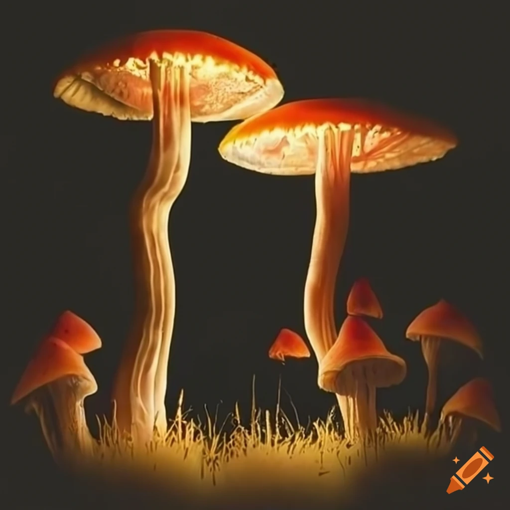 glowing mushrooms in a mysterious forest