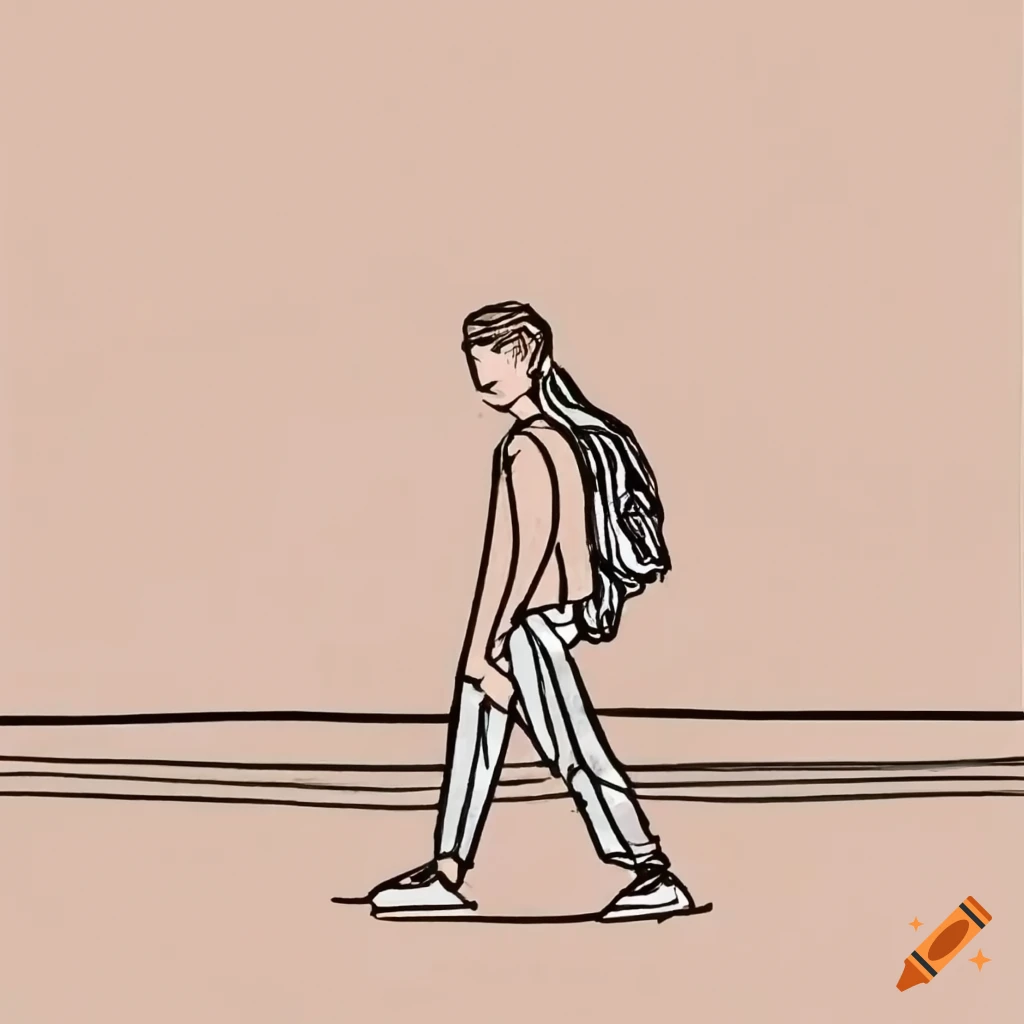 lineart doodle of a teen walking towards the light