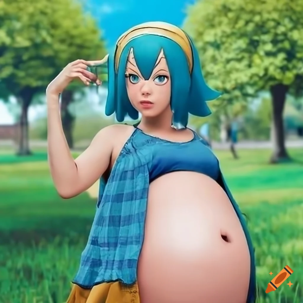 Cosplayer In Oversized Pregnancy Belly Swimwear At The Beach On Craiyon