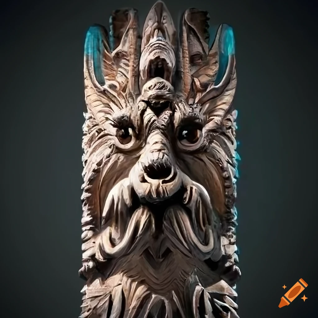 detailed carving of a moth werewolf motif