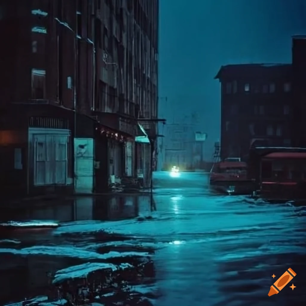 Nostalgic Image Of A Rainy Night In A 1970s American Neighborhood On 