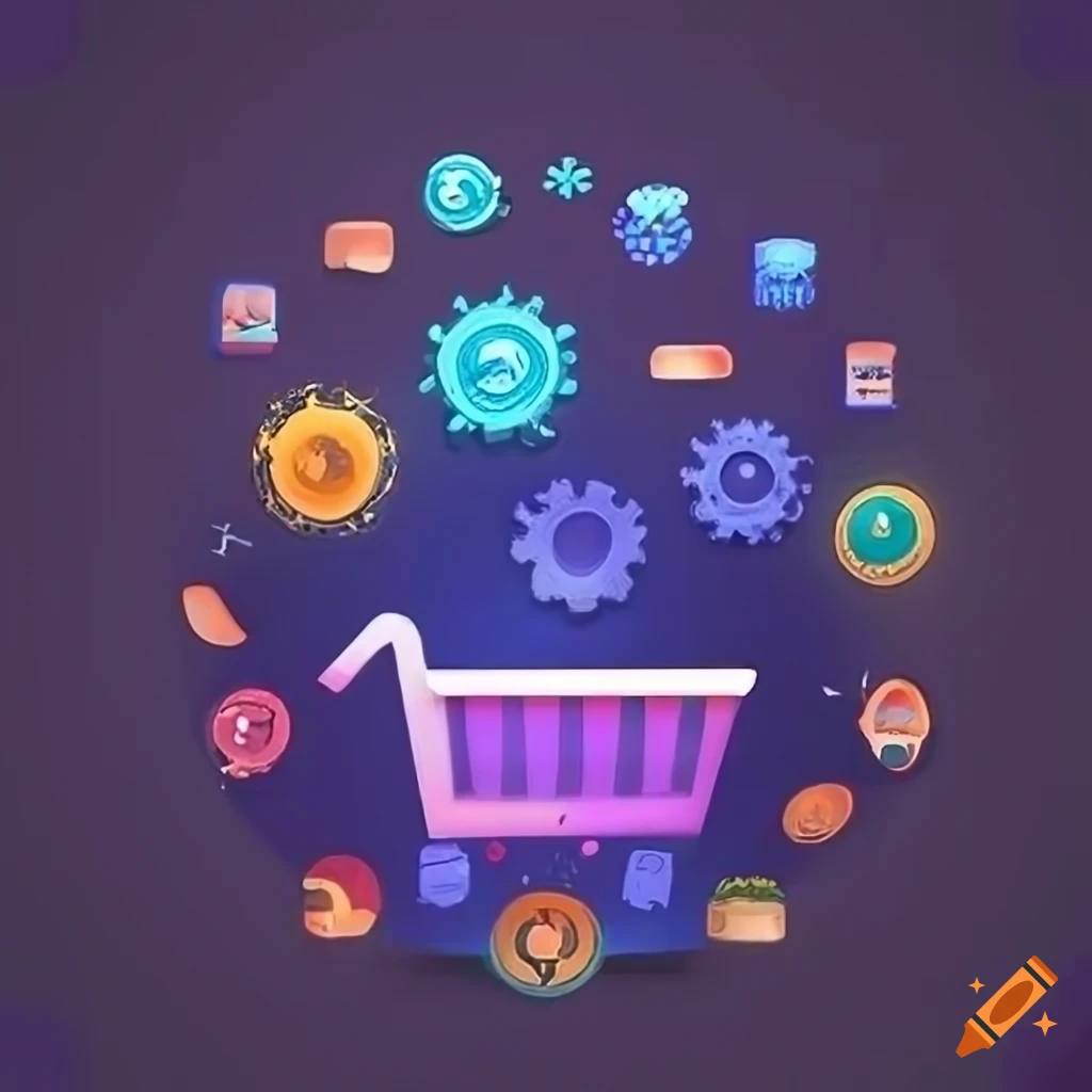 abstract icons in the cloud for online shopping settings