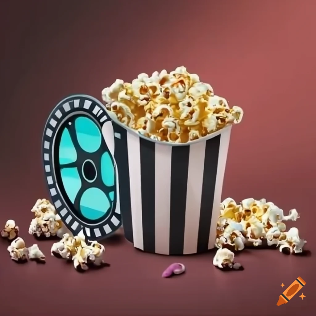 cute animated popcorn with film reels