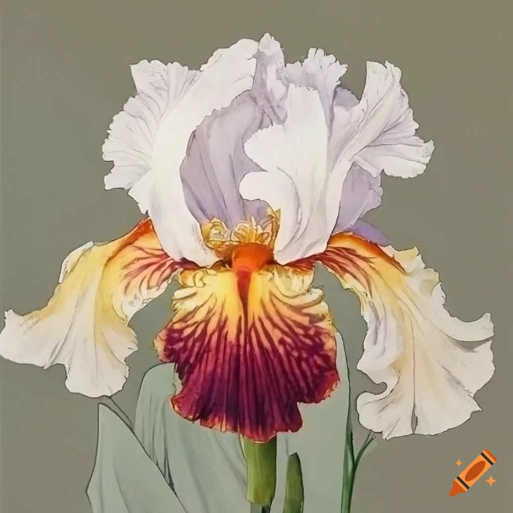 Watercolor painting of a detailed iris flower on Craiyon